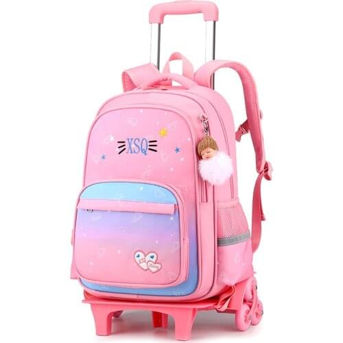 2021 Student School bag Rolling Backpack girl Trolley bag school backpack Can climb stairs wheeled bag Children Trolley backpack