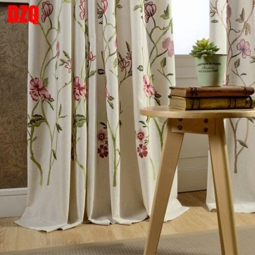 Modern Garden American-Style Village Cotton Linen Embroidery Curtains for Living Dining Room Bedroom