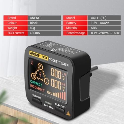 EU Plug AC11 RCD NCV Tester Electrical Leakage Detector Socket Checker Ground Wire Zero Line Live Wire Phase Finder