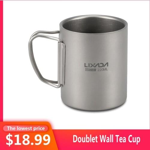Lixada Titanium Double Wall Cup Water Coffee Tea Cup Mug with Foldable Handle Titanium Double Wall Cup Water CoffeeTea Mug