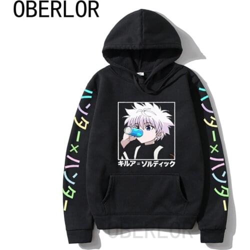Kawaii Hunter X Hunter Hoodies Sweatshirt Bluzy Killua Zoldyck Anime Manga Black Hoodie Tops Men Pullovers Harajuku Hoodie