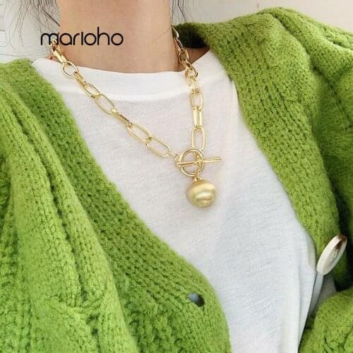 Hip Hop Gold Color Metal Round ball Pendant Necklace Geometric Statement Sweater Chain Necklace Simple Women Party Jewelry