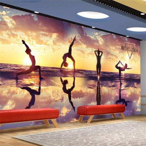 Wellyu Yoga culture wall fitness club background wall decorative wall custom large mural green wallpaper papel de parede