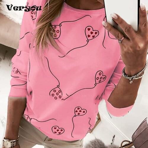 New Spring Heart Tee T Shirt Print Women Shirt Elegant O Neck Long Sleeve Casual Shirts Ladies Streetwear Tops Autumn Pullover