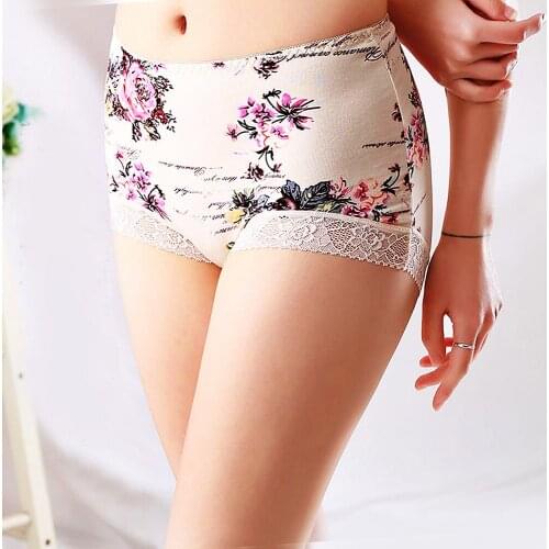 Panties for Women Lace Printed Floral Sexy Lingerie Underwear Soft Stretch Mid Waist Briefs Woman Cute Panties