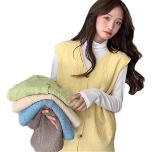 Classic Warm Sweater Vests Women Solid V-neck Single Breasted Sleeveless Knitwear Tender Elegant Stylish Soft Outerwear Students