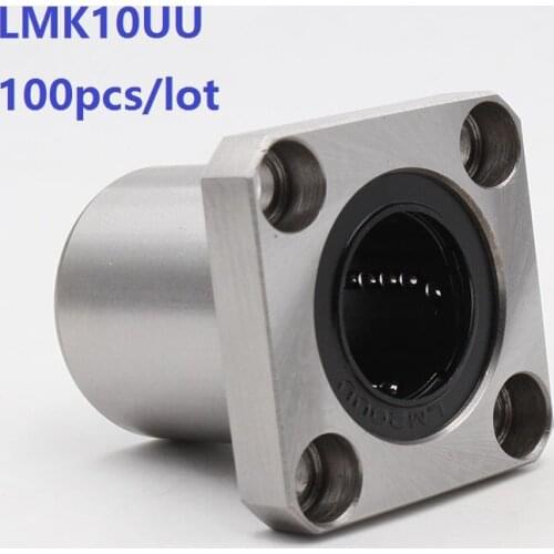 100pcs/lot LMK10UU LMK10 Square Flange Linear Bushing linear Bearing flange linear ball bearing for linear shaft CNC 3D printer