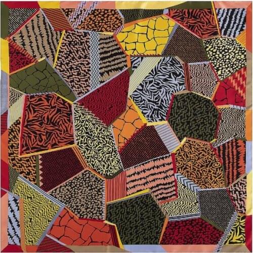 130cm Luxury Brand Geometric Plaid Winter Square Scarf Twill Silk Scarf For Women Kerchief Fashion Scarves Shawl For Ladies