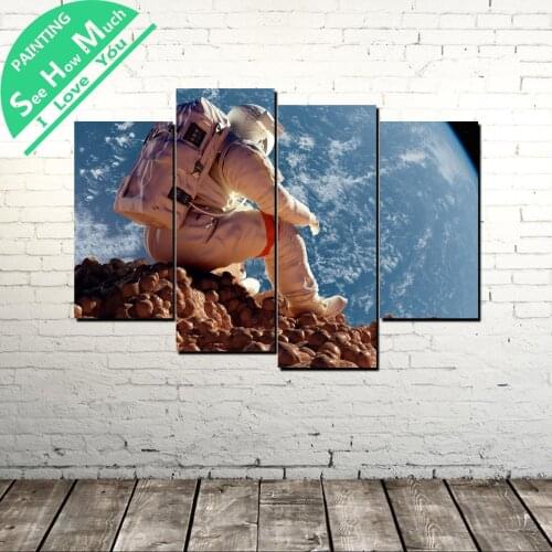 4 Piece The Astronaut on planet wall art decor poster vintage decorative pictures canvas prints paintings art prints pictures