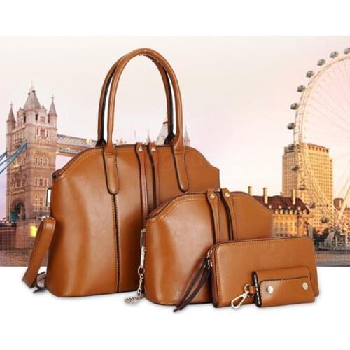 4pcs/set Women Ladies Leather Handbag Shoulder Tote Purse Satchel Messenger Bag Vintage Elegant Ladies Leather Bag