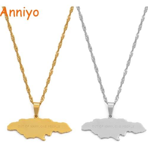 Anniyo Map of Jamaica With OUT OF MANY, ONE PEOPLE Pendant Necklaces Stainless Steel Jamaica Maps Chains Jewelry Gifts #112821
