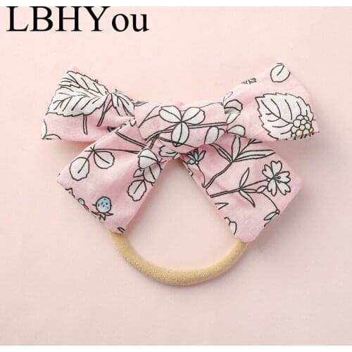 1PCS Spring Summer Flowers Prints Girls Bows Nylon Headbands ,Elastic Skinny Nylon Head Bands With Prints Bows,Baby Girls Hairs