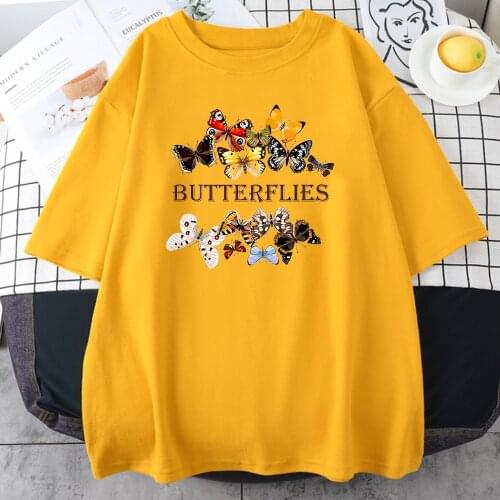 Fashion Street Style butterflies Brand Prints Womens T Shirts Loose Creativity Summer T Shirt S-XXXL Oversize Women Tee Clothing