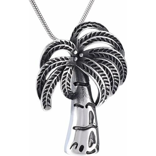 KLH9986 Coconut Tree Urn Necklace Stainless Steel Cremation Pendant Urn Ash for Funeral Womens Mens Keepsake Jewelry