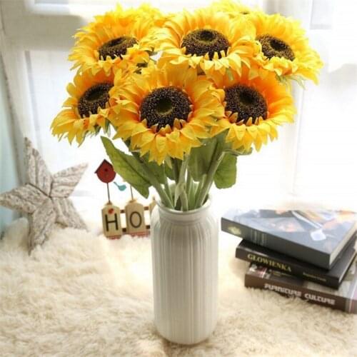Artificial Flowers Silk Flower Head Sunflower Decorative Party Flowers For Weddinig Home Office Garden Artificial Flowers Plant