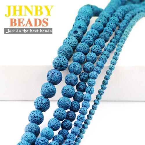 JHNBY AAA Natural Stone Peacock Blue Lava Beads Blue 4-12mm Volcanic Rock Beads for Jewelry Making Bracelet DIY Accessories