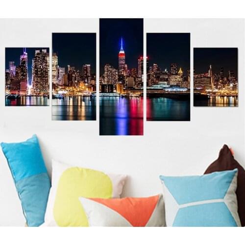 5 Piece Wall Art Canvas Painting Landscape City Night View Poster Nordic Decoration Home Living Room Bedroom Pictures