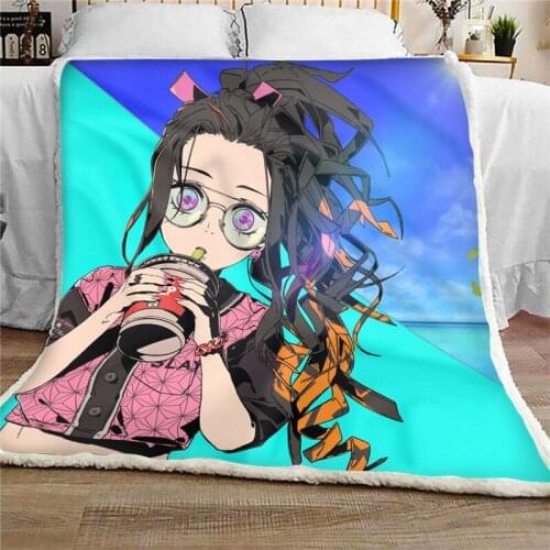 Kawaii Nezuko Fashion Girls Print Anime Blankets 2021 Hot Demon Slayer Design Home Bedspreads High Quality Sofa Throw Blanket
