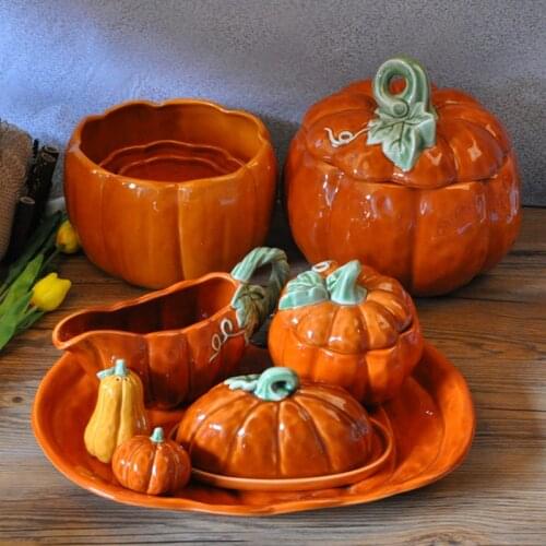 Pumpkin Storage Bowl Plates Mug Ceramic Storage Box Butter Plate With Cover Kitchen Appliance