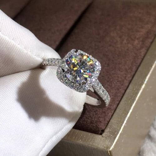 White Zircon Round Stone Square Ring Luxury Crystal Engagement Rings For Women Retro Female Rose Gold Silver Color Wedding Ring