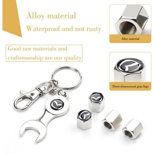 4PCS Car Wheel Valve Tire Stem Caps Cover Keychain Wrench Valve Car Styling Accessories For MAZDA 3 BK BL 5 CR CW 6 II GH CX-7 E