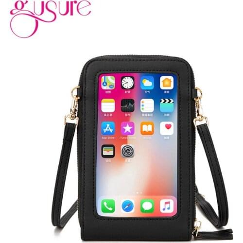 Gusure Touch Screen Cell Phone Purse Smartphone Purse For Women PU Leather Shoulder Strap Handbag Fashion Small Crossbody Wallet