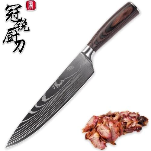 Chef knife 8 inch high carbon stainless steel Damascus laser pattern kitchen knives butcher cooking tools kitchenware gift knife