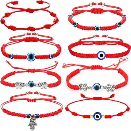 Fashion Handmade 7 Knots Red String Turkish Lucky Evil Eyes Bracelet Women Lucky Wristband Jewelry Bracelet Female