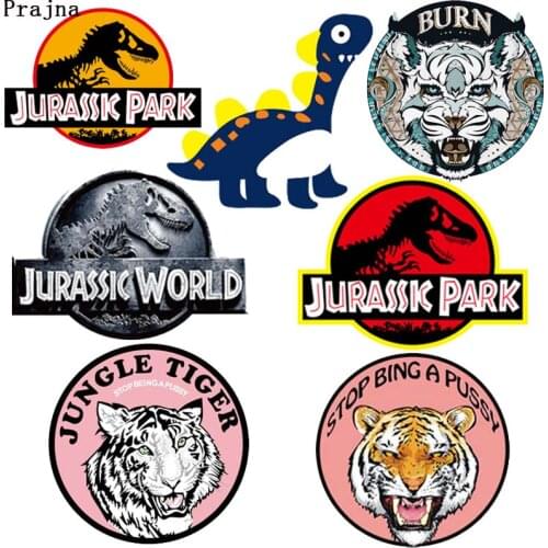 Prajna Jurassic World Patch Applique Heat Transfer Vinyl Iron On Transfer For Clothes Sticker Fabric Patch Tiger Badge Parches