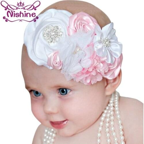 Nishine Fashion Ribbon Lace Rose Flower Headband Cute Girls Headwear Elastic Kids Hairband Children Hair Accessories