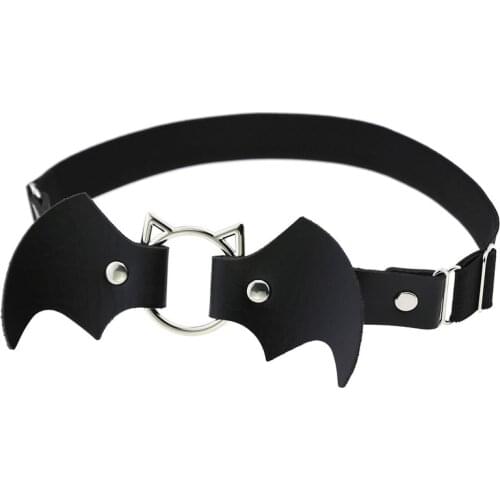 2020 New Gothic Punk Halloween Vampire Bat Choker Collar Necklace Women Adjustable Black White Leather Chocker Necklaces Jewelry