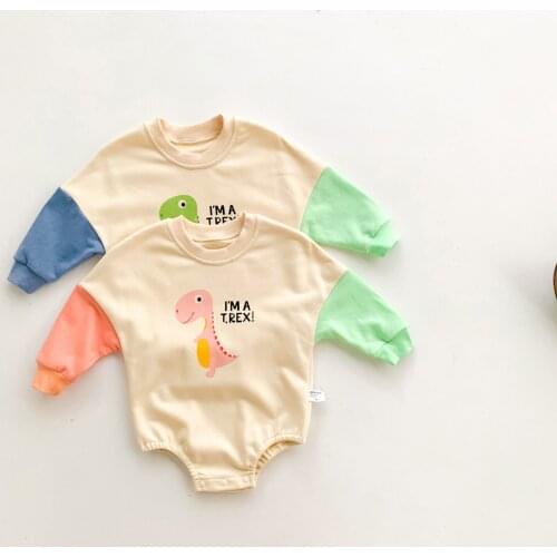 Citgeett Autumn Newborn Baby Girl Boy Bodysuit Long Sleeve Cartoon Dinosaur Print Buttons Warm Jumpsuit Spring Clothes