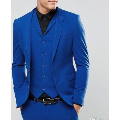 Jacket+Pants+Vest) Royal Blue Slim Green 3 Piece Groom Tuexdos For Wedding Formal Prom Suit Party Evening Blazer Custom Made