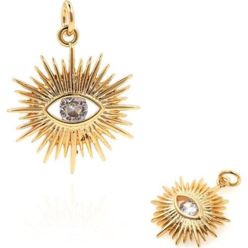 Micropavé CZ Lucky Eye Brass Pendant Evil Eye Necklace Magic Eye Zircon DIY Handmade Diamond Jewelry Making 24.2x18.8x2.7mm