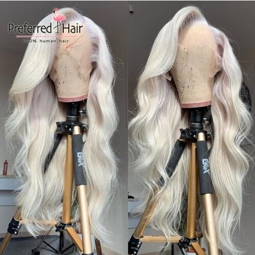 Preferred Platinum Blonde Lace Front Human Hair Wigs Brazilian Remy Piano Red Loose Wave Wig Pre Plucked Transparent Lace Wigs