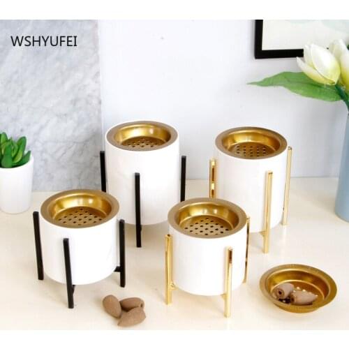 Simple modern ceramic incense burner Nordic minimalist style desktop decoration ornaments aromatherapy burner golden bracket
