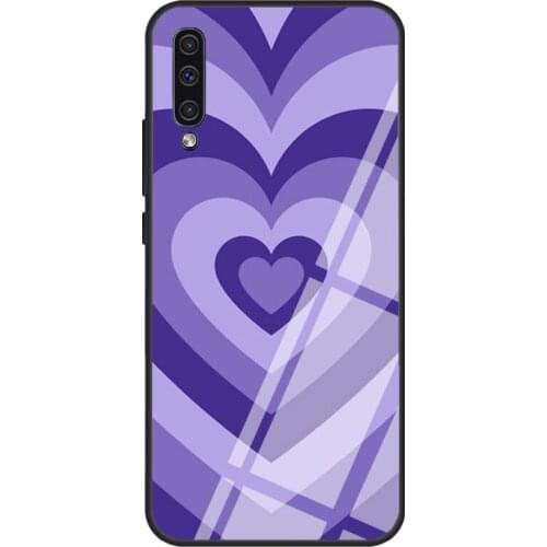 Purple Heart Circle Latte Love Case For Samsung A72 A71 A51 A31 A40 A50 A70 A20e A21S A12 A32 A52 Tempered Glass Cover