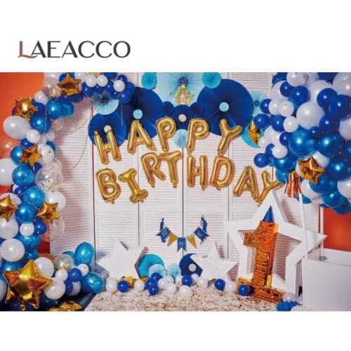 Stage Backgrounds For Photography Happy 1ST Birthday Party Balloons Star White Screen Warm Decor Child Portrait Photo Backdrops