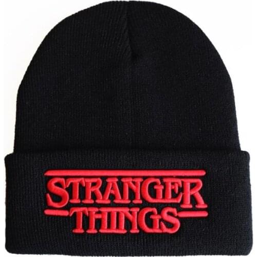 Straner Things Warm Cap Cotton Black Winter Hat Hip Hop Embroidery Letter Sports Cap Props