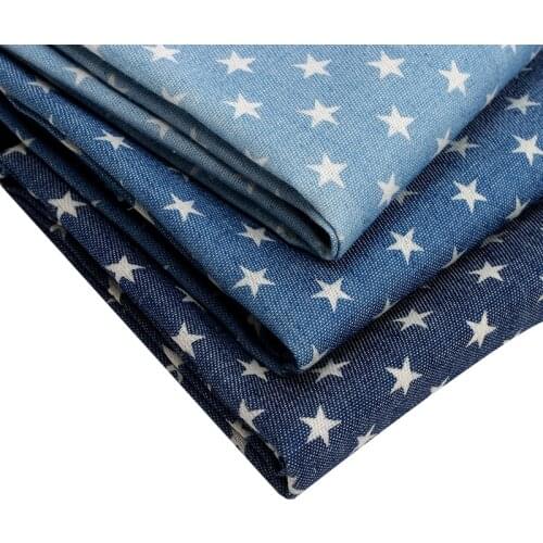 90*150cm Star Print Thickness Sand Wash Blue Washed Denim Fabric Cotton Pants Clothes Fabric Eco-Bag Cloth