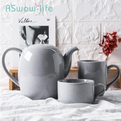 Light Gray Crystal Diamond Handle Ceramic Teapot Flower Tea pot Heat-resistant Juice Pot Jug Teteras De Coleccion Teapot Set