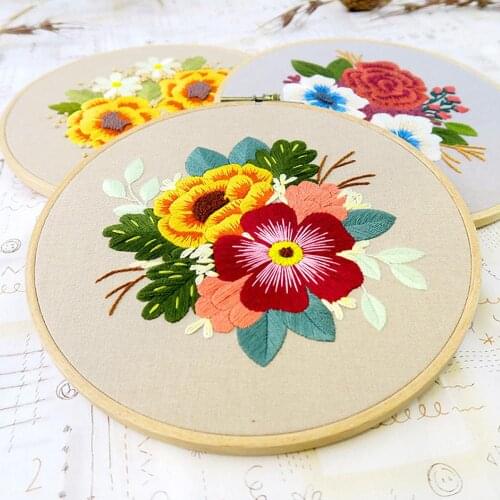 DIY Suzhou Embroidery Flower Handwork Needlework for Beginner Cross Stitch Kit Ribbon Embroidery Hoop Home Painting Decoration
