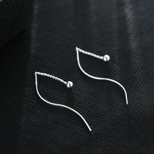 925 Silver Earrings For Women Minimalism Long Tassel Earrings Ear Line pendientes Small Round Ball Ear Line Jewelry