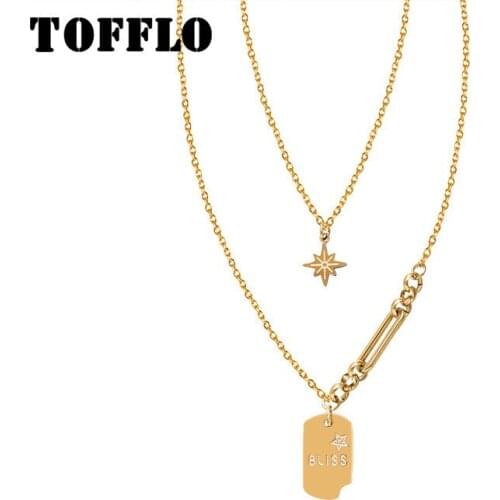 TOFFLO Stainless Steel Jewelry Womens Star Irregular Square Double Necklaces Geometric Star Overlay Necklace BSP859