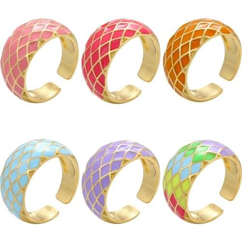 ZHUKOU Gold color Round mesh snakeskin ring for women Summer enamel Dripping oil open ring fashion jewelry wholesale VJ276