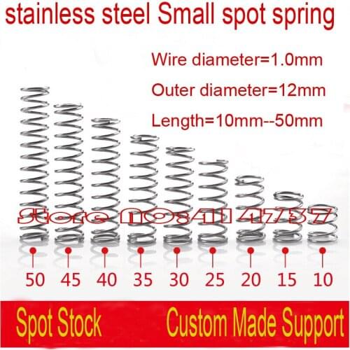 1*12*10mm--50mm OD=12mm 1.0mm wire stainless steel Small spot spring micro spring compression spring pressure spring OD=12mm