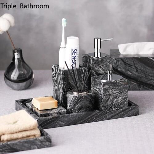 Nordic Bathroom Toiletry Set Natural Marble Household Soap Dish Toothbrush Holder Mouth Cup Liquid Soap Dispenser Accessories