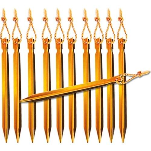 10 Pcs 18cm Tent Pegs Aluminum Alloy Ground Nail Stakes with Rope Camping Trip Accessories Equipment Outdoor Tool