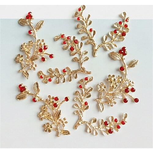 10 PCS Metal Alloy KC Gold Crystal Rhinestone Leaf Flowers Branches For DIY Handmade Jewelry Accessories