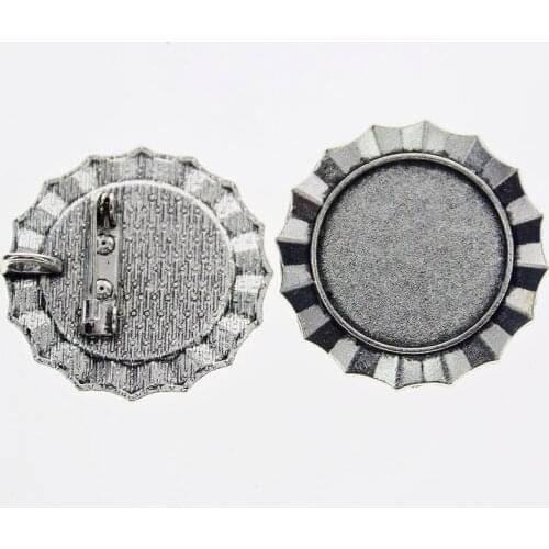 2pcs/lot Tibetan silver color ROUND shaped 25mm cabochon settings brooch design